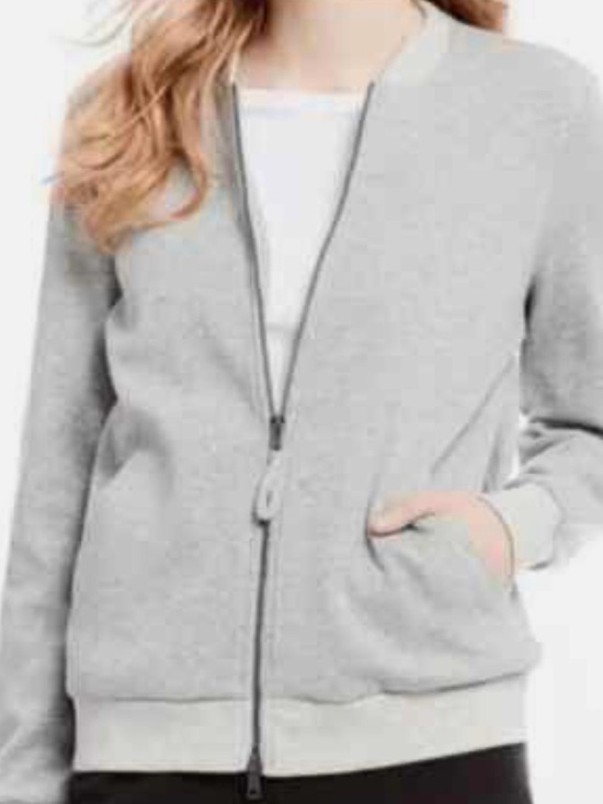 Eileen Fisher Tops - Eileen Fisher Light Gray Organic Cotton Crewneck Knit Bomber-style Jacket, sz L